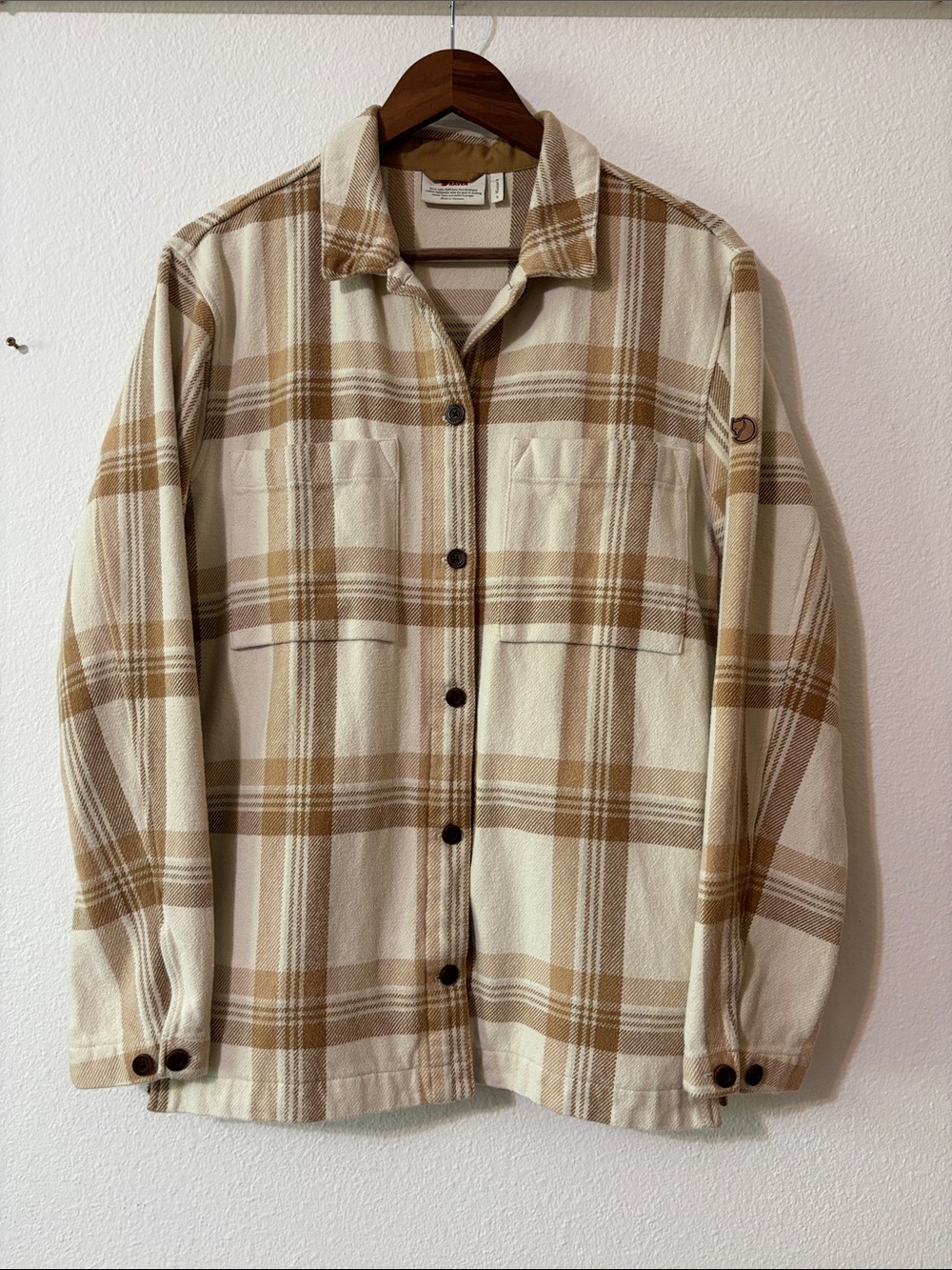 FJallRaven Plaid Shirt Jacket in Cream & Tan